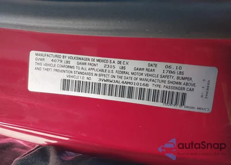 2010 Volkswagen New Beetle 2.5L из США, поврежденный, VIN 3VWRW3AL4AM010168